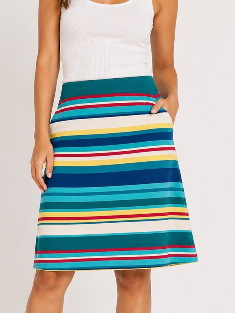 Talbots Multicolor Striped A-Line Skirt - Teal, Blue & Yellow